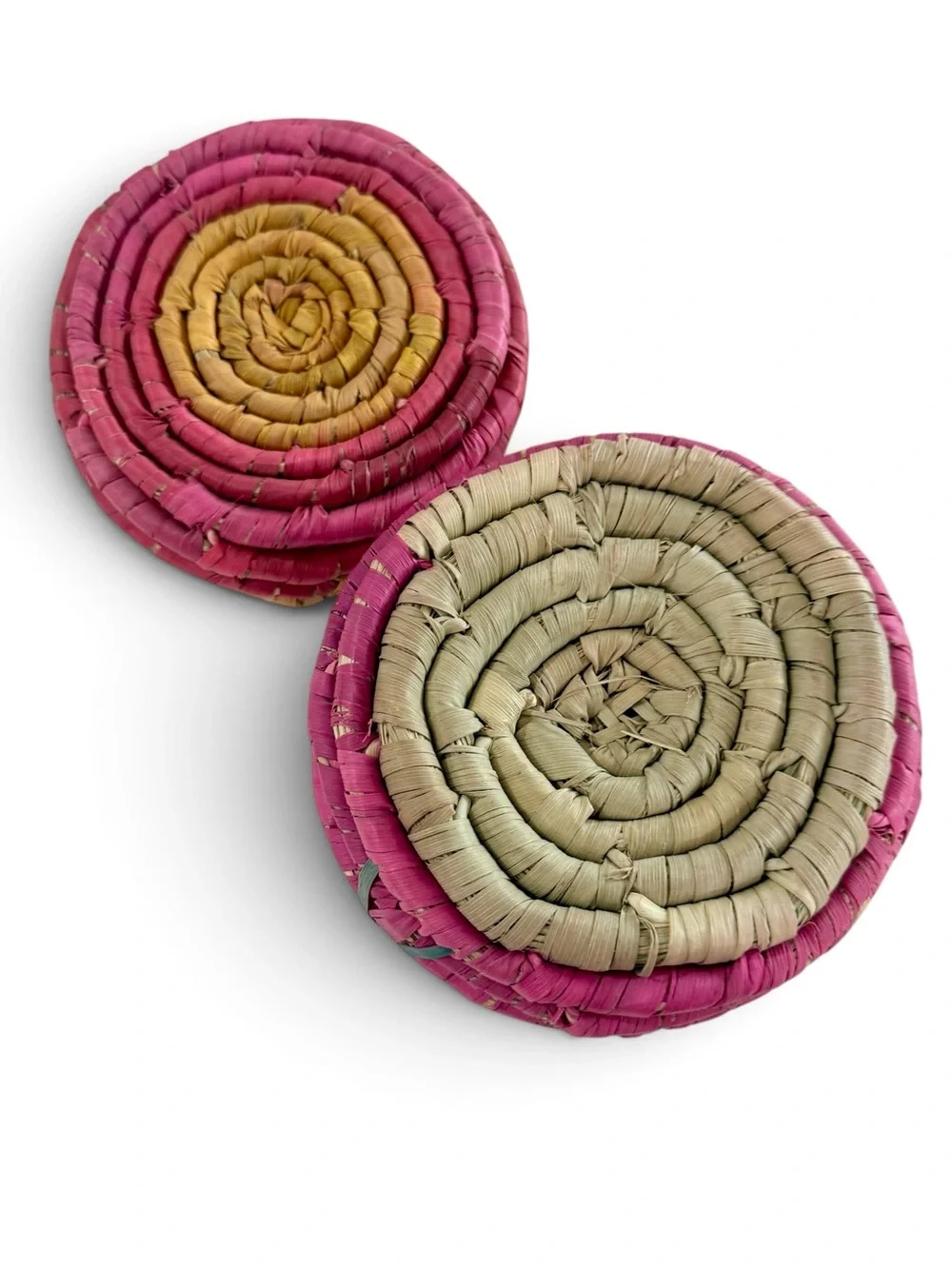 Handwoven Seagrass Trinket stash Box Pink and Yellow Home Accents